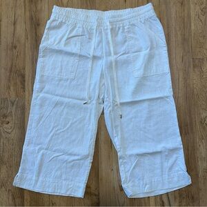 Land N Sea Linen Blend Cropped Pants Wide Leg High Rise White Women's Plus 1X XL